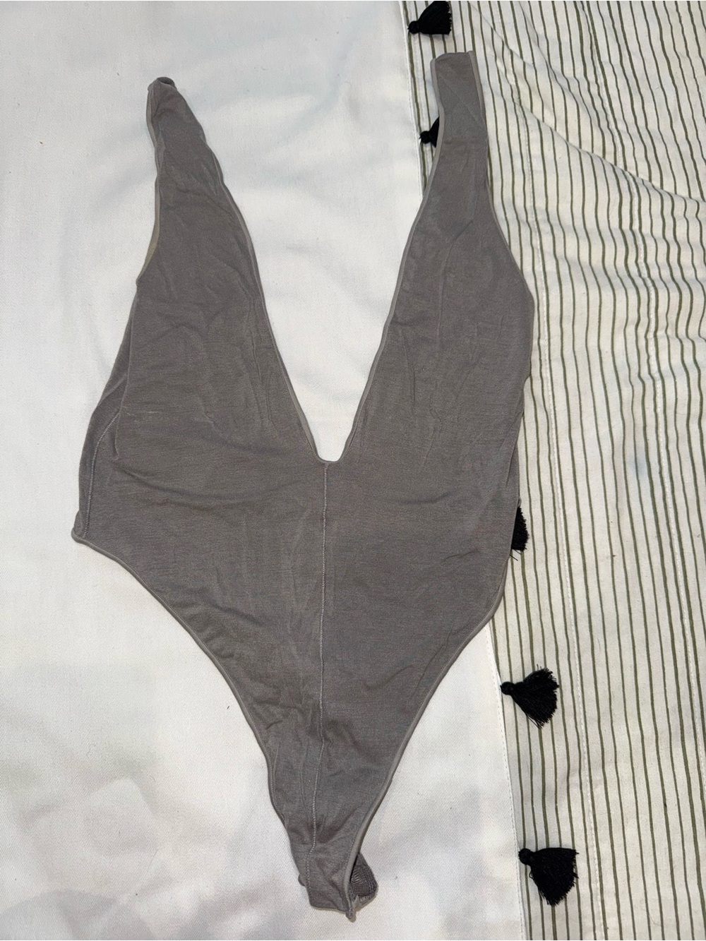 SKIMS Deep V One-Piece Bodysuit in Gray